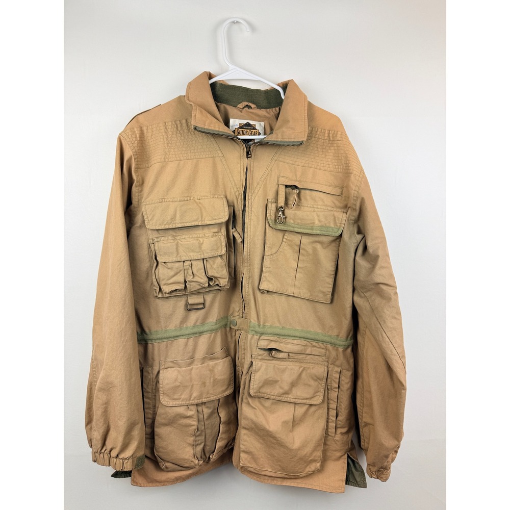 Guide Gear Mens Field Jacket Tan Khaki Multi Pocket Safari Tactical Coat Size M